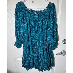 S Free People Dress green blue long sleeve NWOT- Coachella